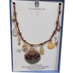 House of Harlow  Quartz Yellow Jade Freshwater Pearl Natural Shell 16" Necklace